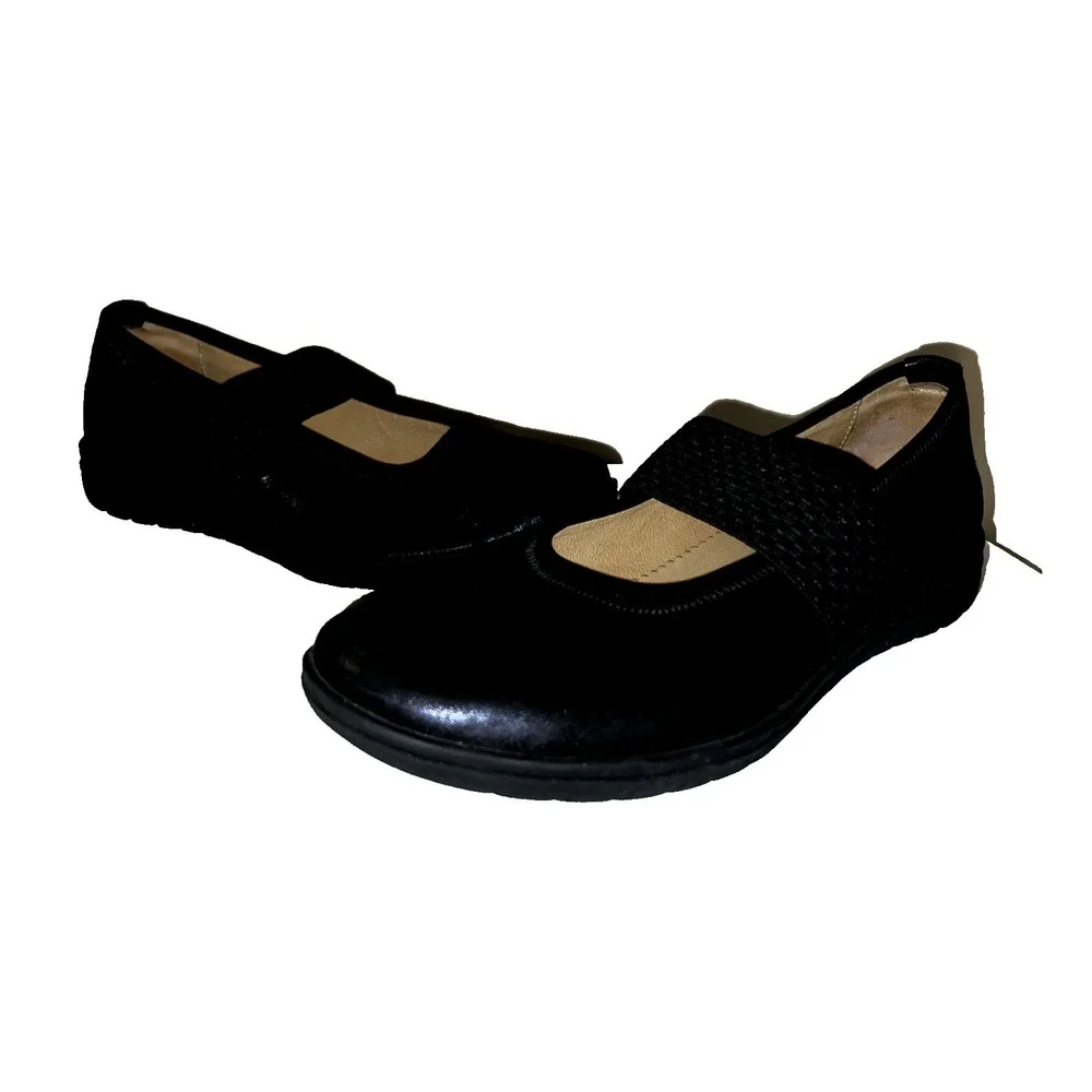 Hartjes XS Womens Blue Metallic Leather Mary Jane Elastic Strap Flats 9US/6.5UK